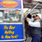 Muslim worshipers stoping by a hot dog stand